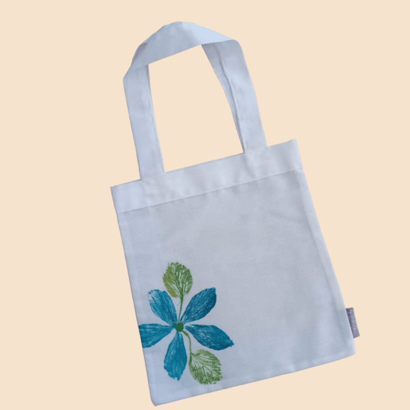 Tote bag liencillo estampada - flor celeste