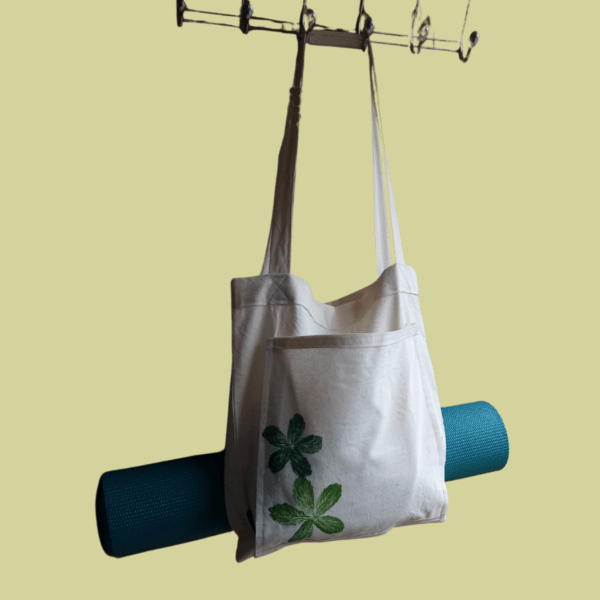 Bolso de lienzo, porta mat de yoga estampado - flores verdes