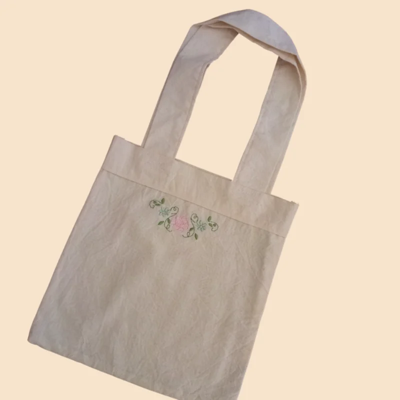 Tote bag de lienzo bordada - Flor central