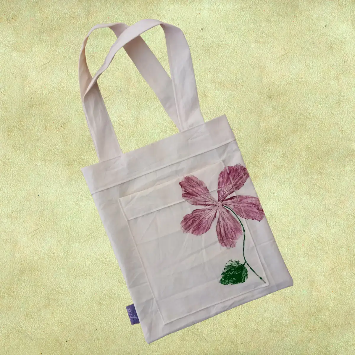 Bolsa de algodón grande con bolsillo - Estampado artesanal